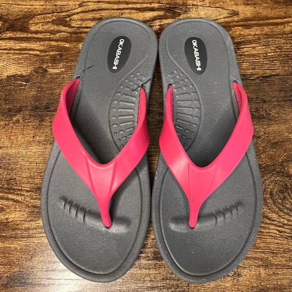 Okabashi Breeze Flip Flops Pink Gray Rubber Arch Support Slip Resistant womens M - Picture 5 of 9